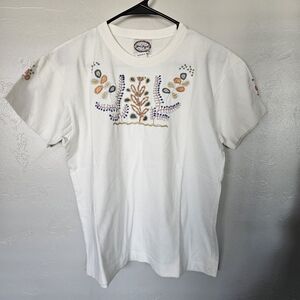 Original Swan Magic Vintage Women's Medium Embroidered White T-Shirt Boho Granny